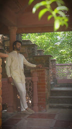 Arham - Embroidered Traditional Silk Collar Kurta Set for Men Kurta Pant Set Kurta Pant Set