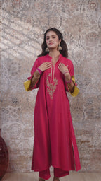 Saira - Women's Rani Pink Hand Embroidered Kurta Set