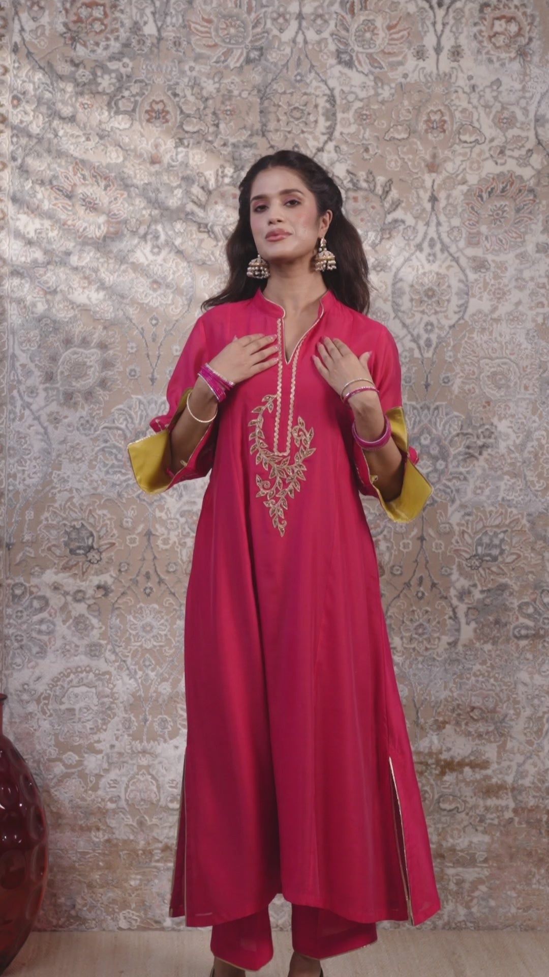 Saira - Women's Rani Pink Hand Embroidered Kurta Set