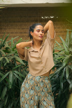 Women's Beige Crop Shirt Shirts Solid Crop Shirt