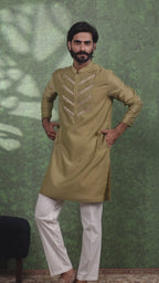 Gulzar - Men's Designer Sage Green Kurta Pant Set