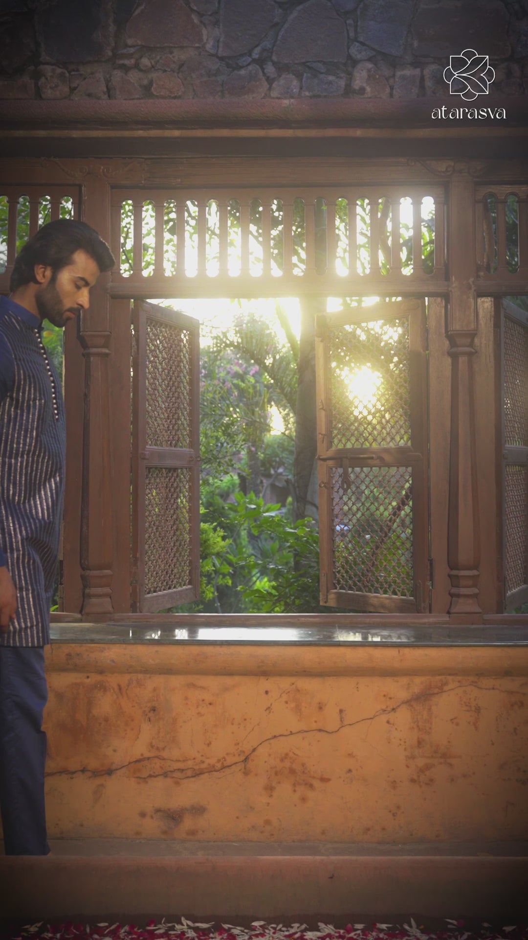 Rehmat - Striped Pattern Designer Silk Blue Men's Kurta Set Kurta Pant Set Kurta Pant Set