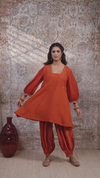 Hina - Women's Rust Orange Short Kurta Set