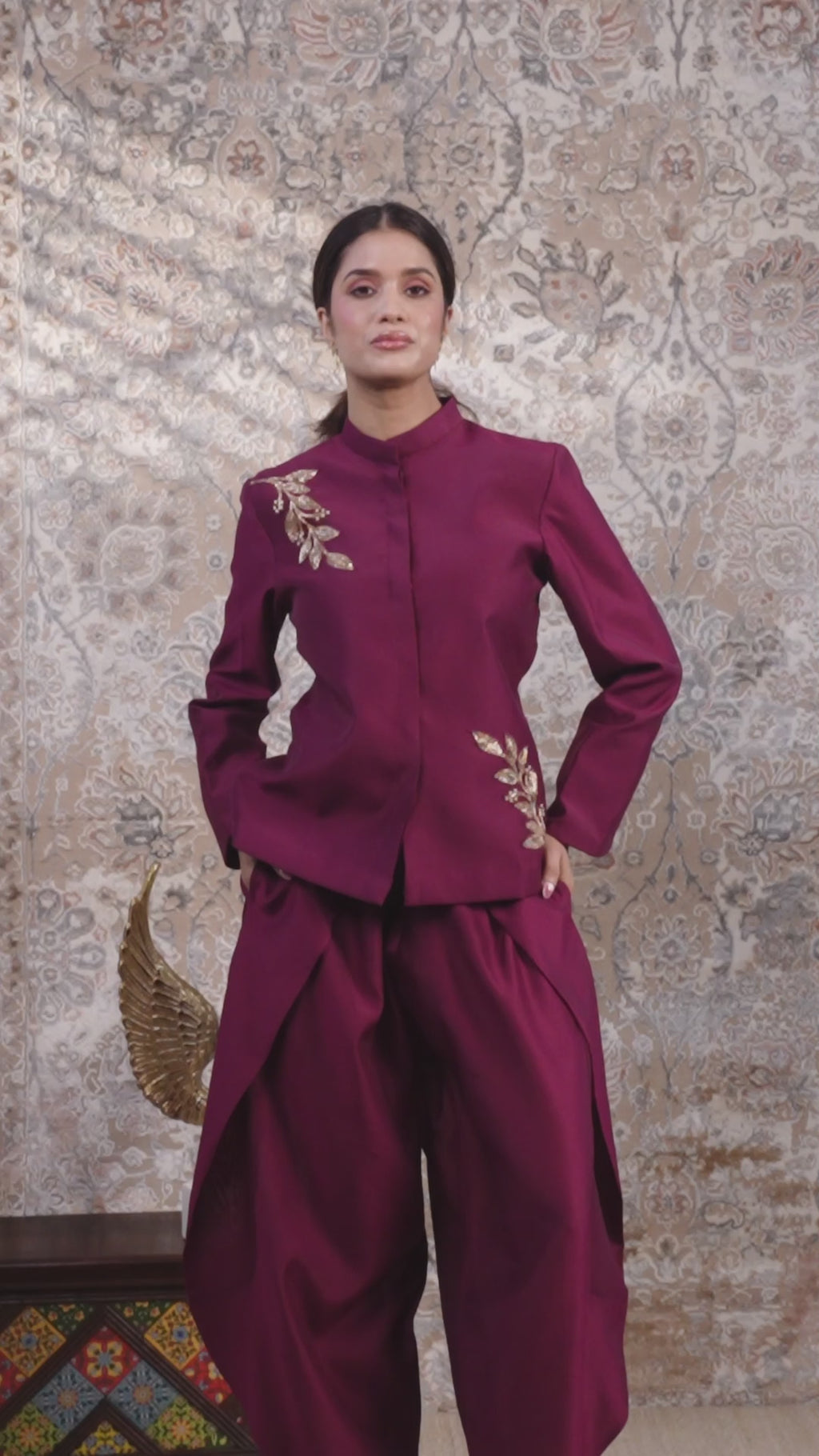 Ehsaas - Women's Burgundy Jacket Set