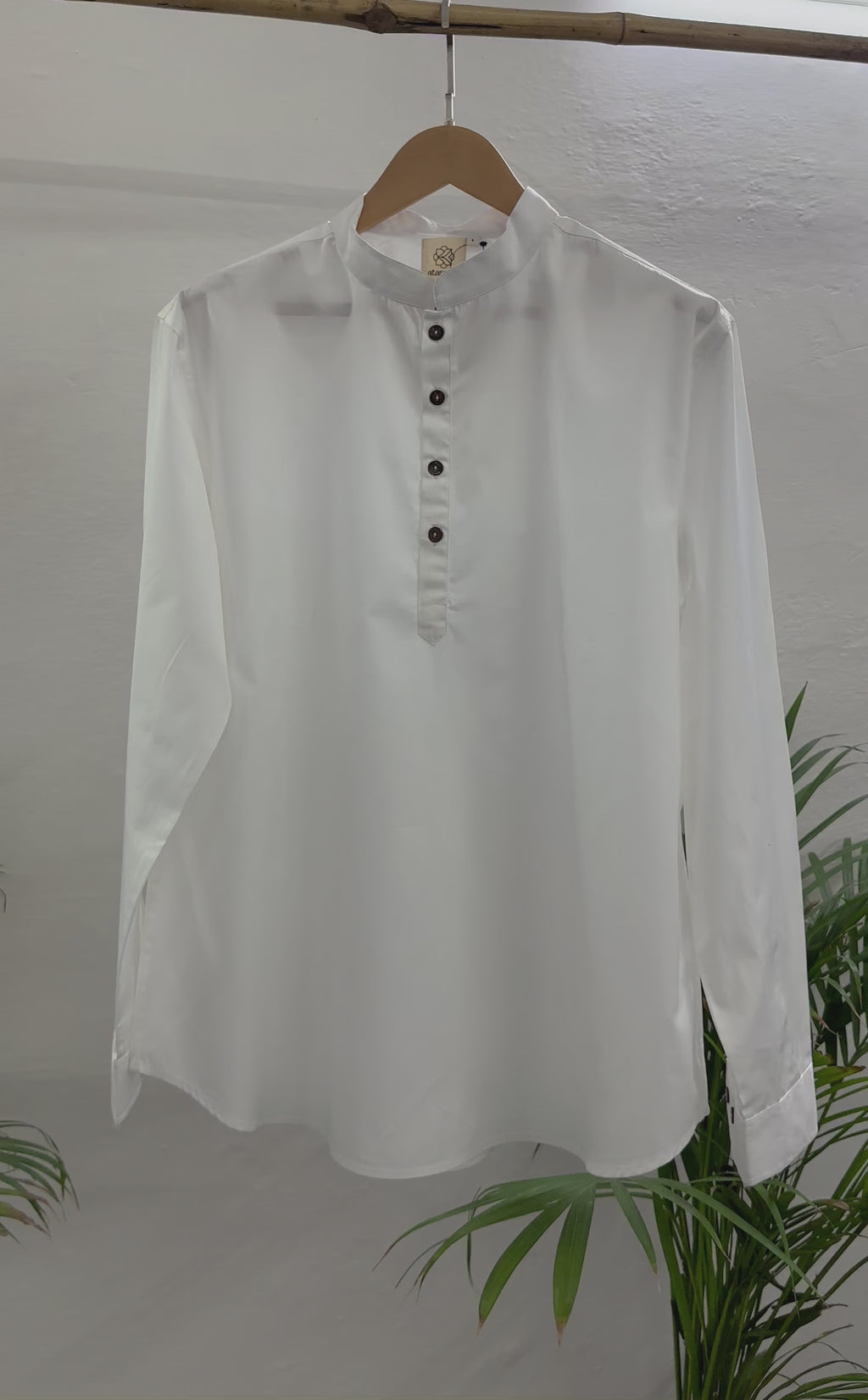 Men's White Short Kurta with Mandarin Collar