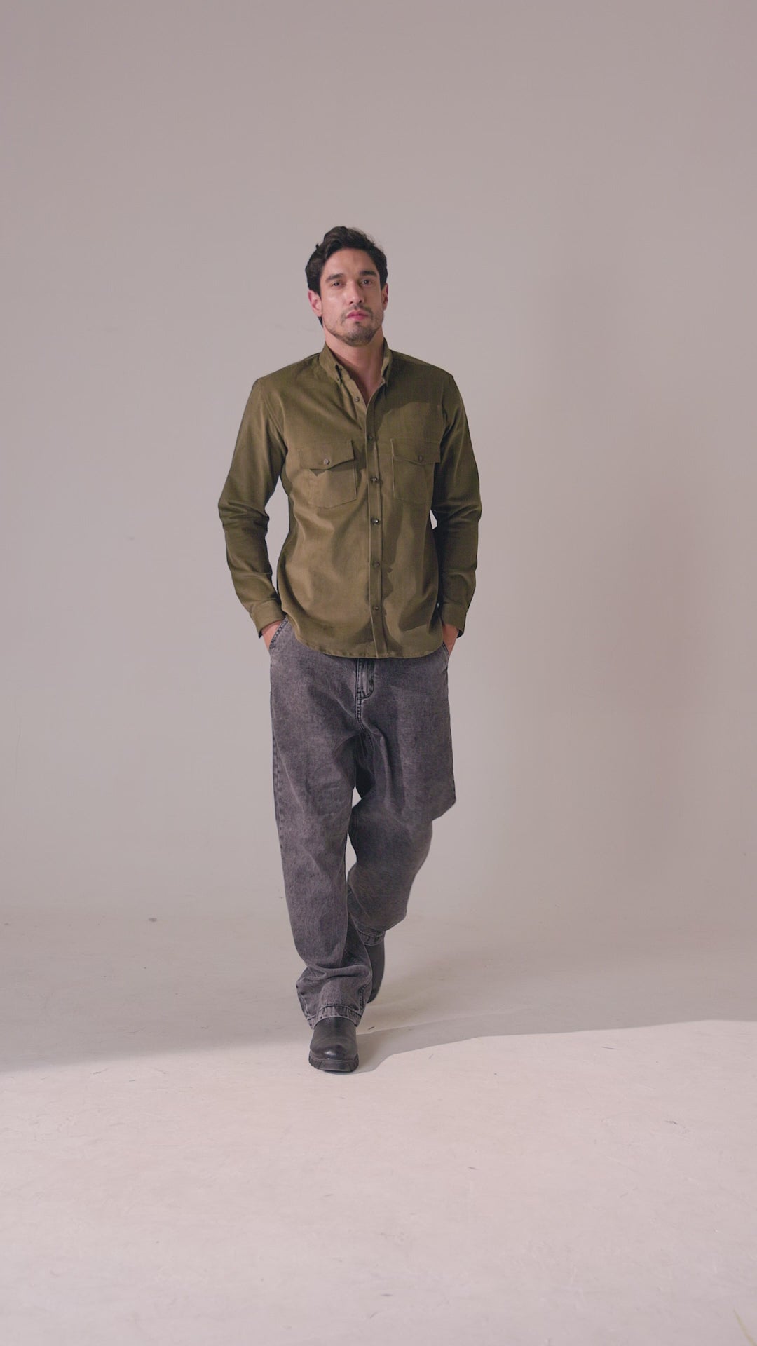 Corduroy Men's Shirt - Olive Green