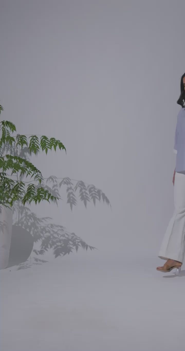 Pinstripe Blue - Fine Cotton Kimono Shirt for Women