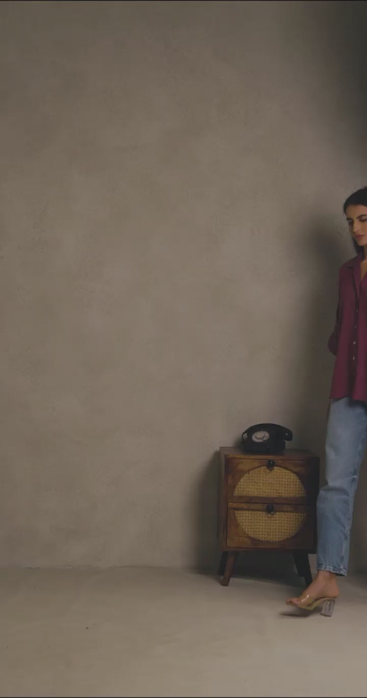 Brick Wine - Linen Dolman Sleeve Shirt for Women