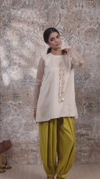 Rida - Women's Beige & Lime Green Short Kurta Set