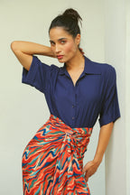 Women’s Deep Blue Crop Shirt Shirts Solid Crop Shirt