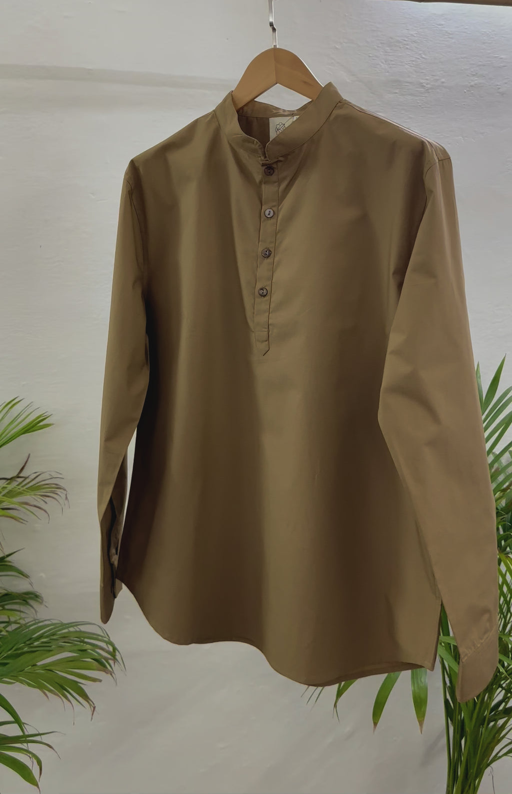 Men's Brown Short Kurta with Mandarin Collar