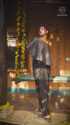 Zoya - Women's Silk One-Shoulder Dress With Drape Skirt Fusion Dhoti Skirt with Inner and Cape Fusion Dhoti Skirt with Inner and Cape