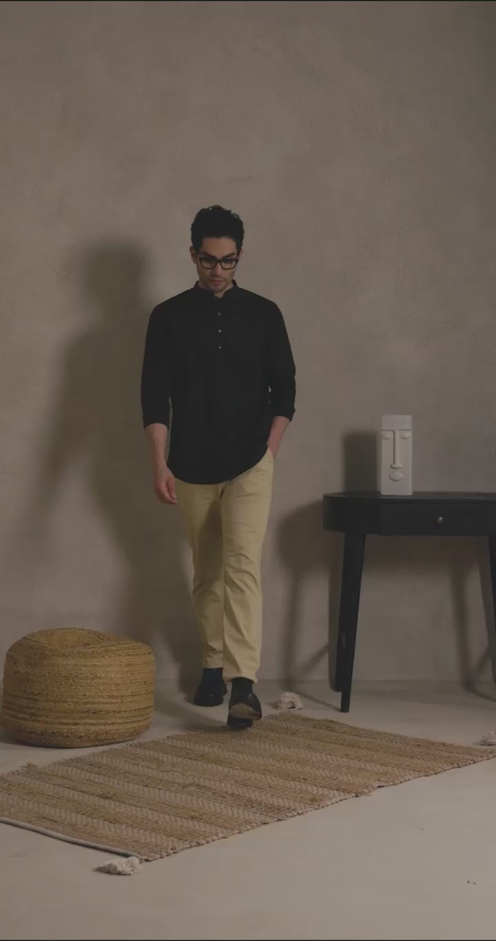 Ebony Black Short Kurta with Mandarin Collar Short Kurta Short Kurta