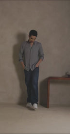 Ash Grey - Linen Mandarin Collar Shirt for Men Men's Shirt Men's Shirt