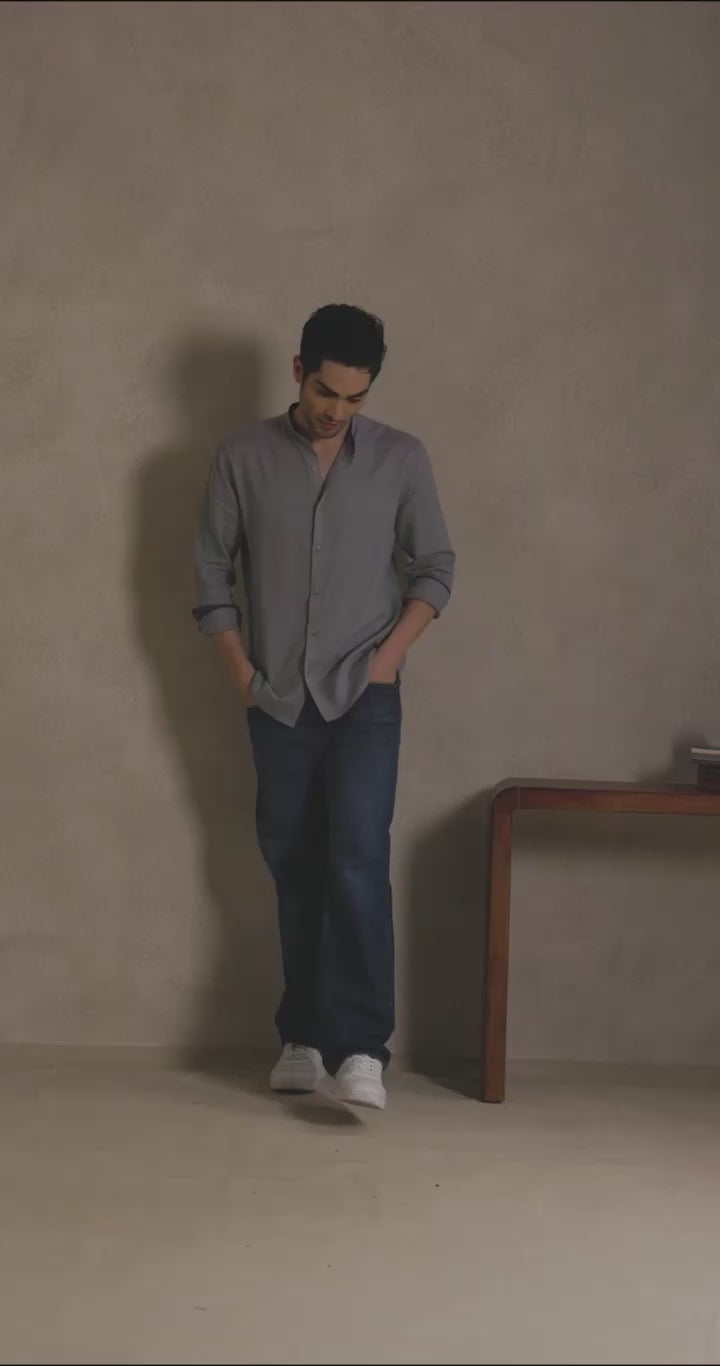 Ash Grey - Linen Mandarin Collar Shirt for Men Men's Shirt Men's Shirt