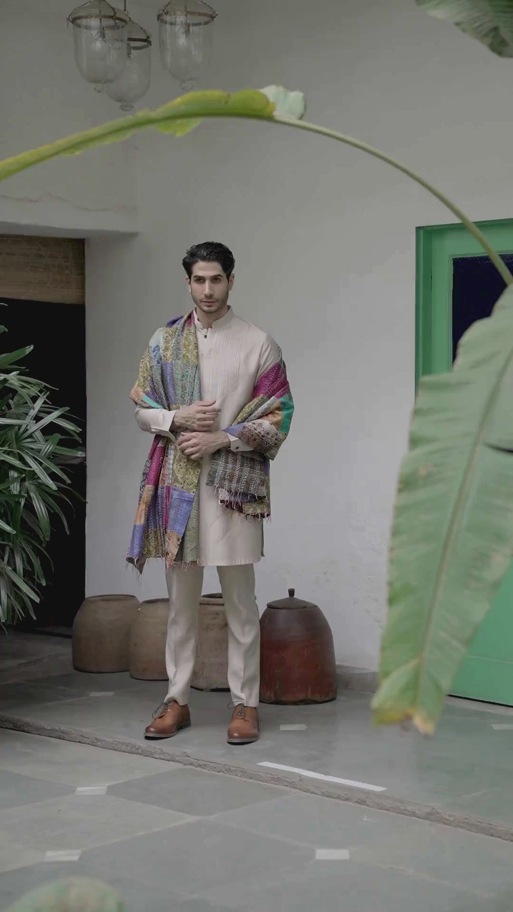 Men’s Beige Mid-length Kurta Pant Set