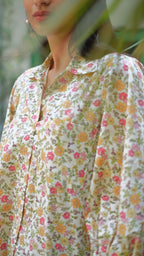 Women’s Floral Print Shirt with Bishop Sleeves Shirts Printed Cotton Shirt