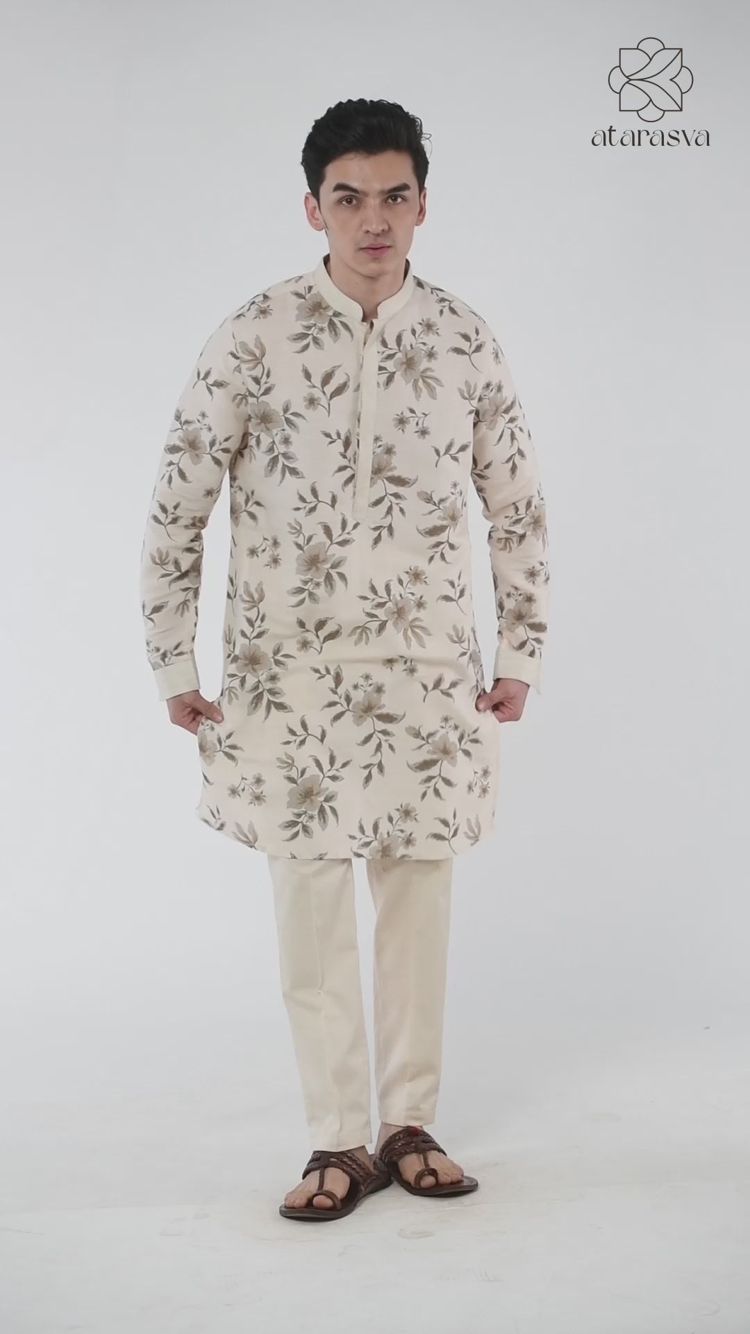 Floral Linen Kurta Set With Anchor Thread Embroidery Kurta Pant Set