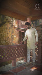 Nayaab - Beige Wave Pleats Mandarin collar Men's Kurta Set Kurta Pant Set Kurta Pant Set