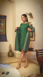 Reva - Green Pattern Dynamic & Stylish Embroidered Women's Dress Fusion Dress with Jacket Fusion Dress with Jacket