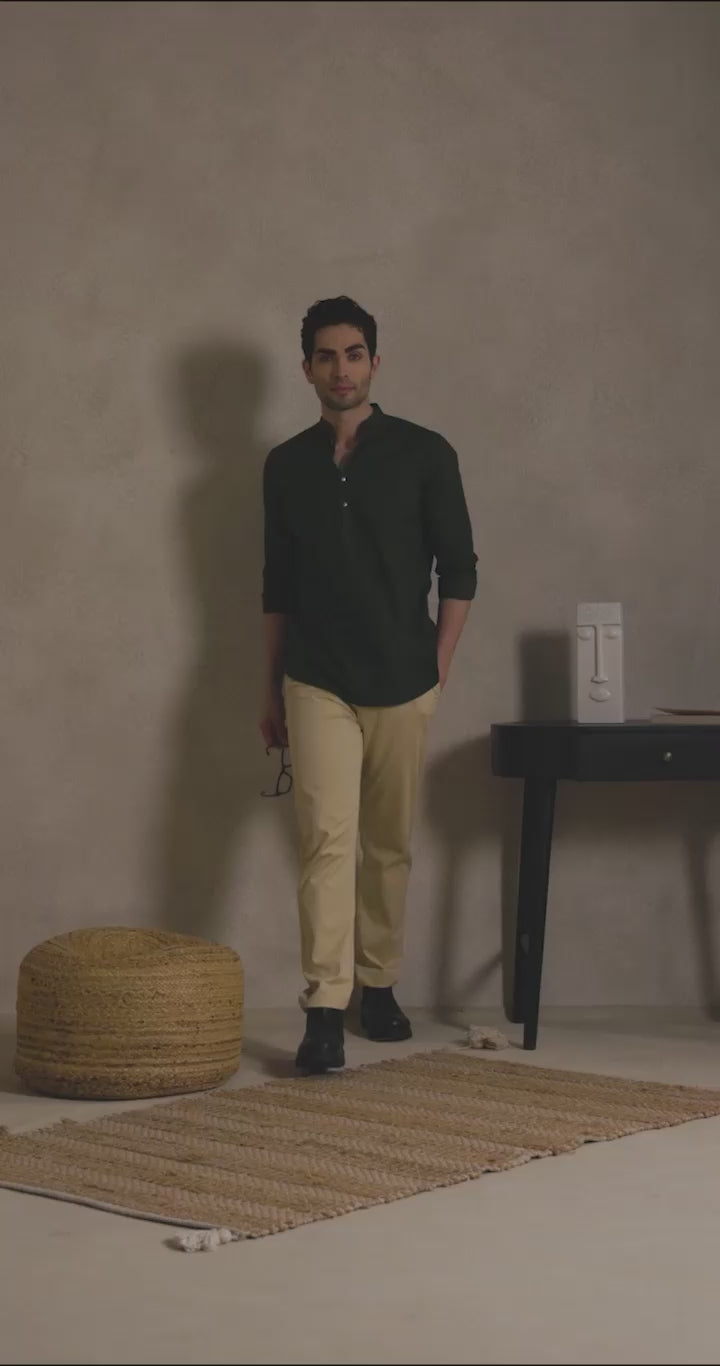 Army Green Mandarin Collar Short Kurta