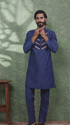 Gulzar - Men's Designer Royal Blue Kurta Pant Set