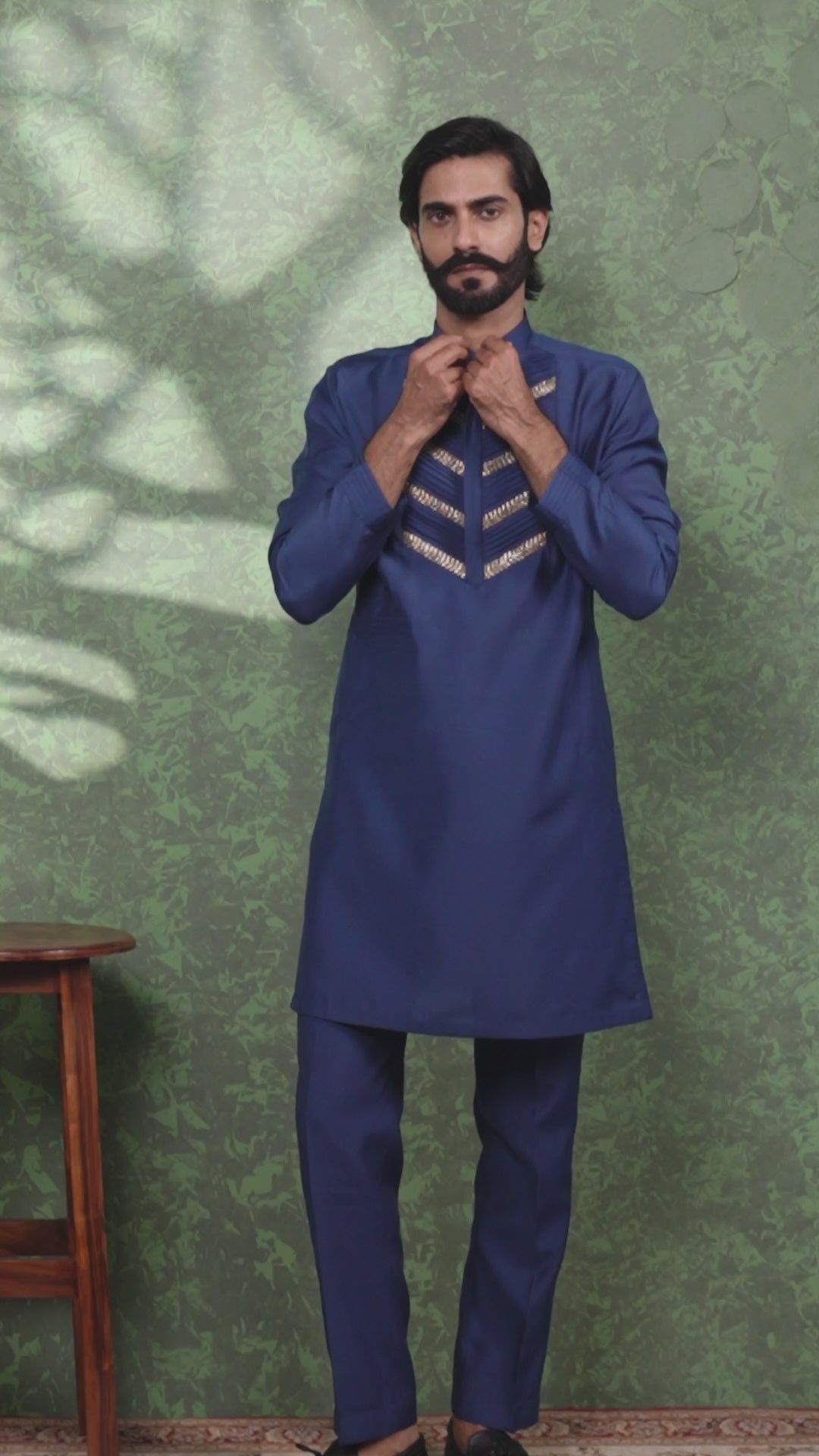 Gulzar - Men's Designer Royal Blue Kurta Pant Set