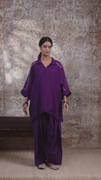 Raya - Women's Purple Embroidered Kaftan with Farshi Salwar Set