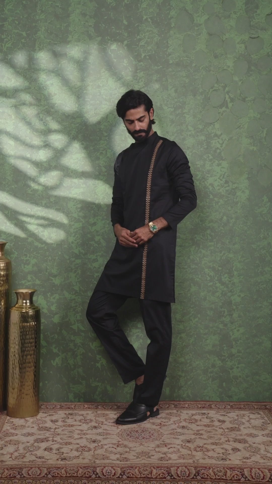 Dastoor - Men's Black Cotton Kurta set