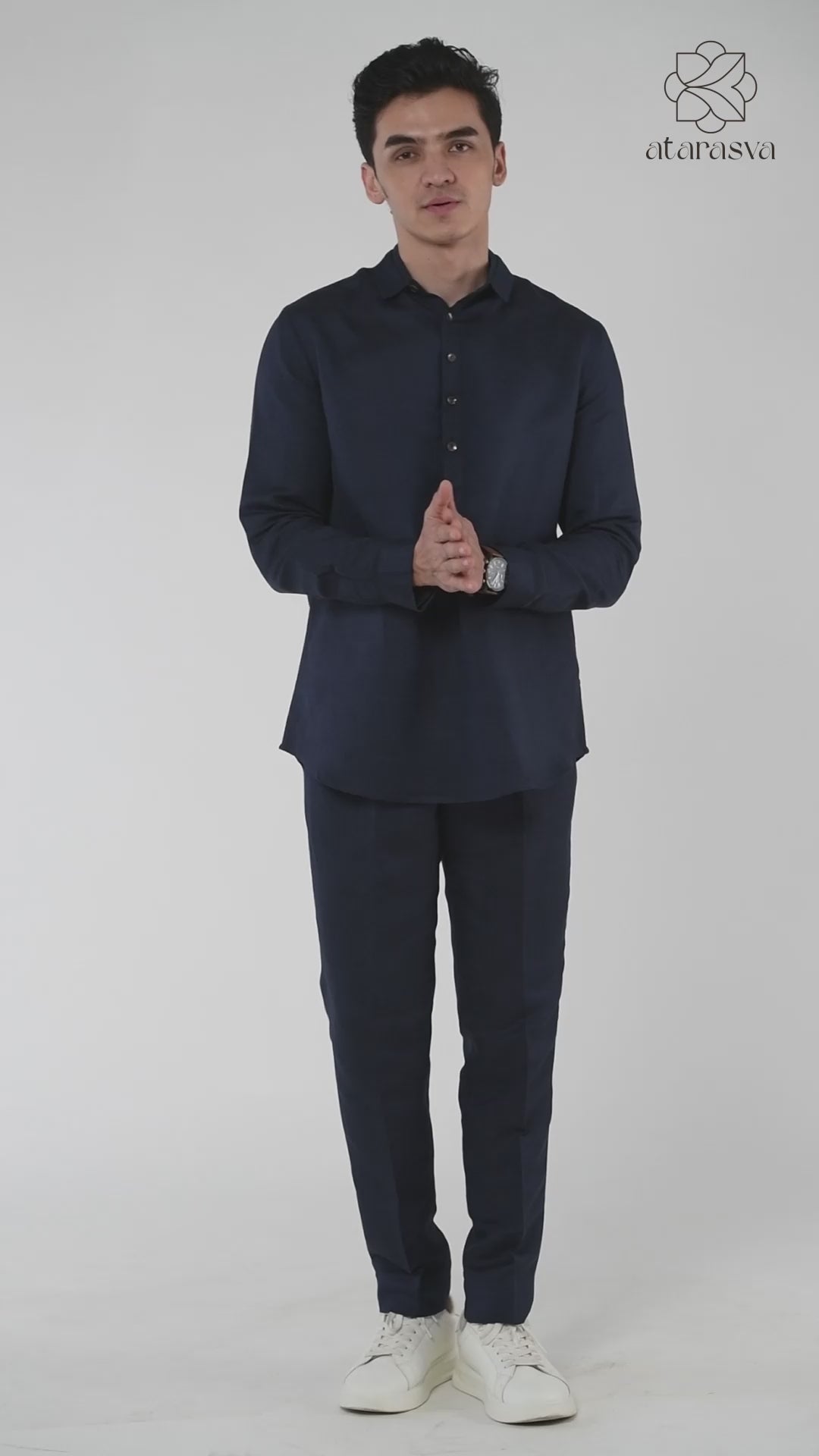 Styled Point Collar Linen Lounge Shirt Short Kurta