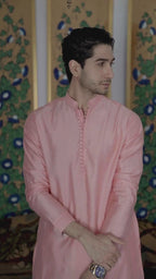 Men's Muted Pink Kurta with Mandarin Collar Kurta Mid Length Kurta