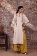 Aabroo - Women's Beige & Lime Green Long Kurta Set