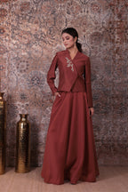 Inaya - Women's Copper Asymmetrical Jacket & Flared Skirt Set