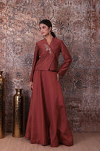 Inaya - Women's Copper Asymmetrical Jacket & Flared Skirt Set