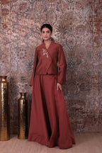 Inaya - Women's Copper Asymmetrical Jacket & Flared Skirt Set