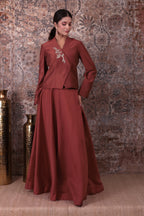 Inaya - Women's Copper Asymmetrical Jacket & Flared Skirt Set