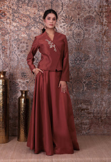 Inaya - Women's Copper Asymmetrical Jacket & Flared Skirt Set
