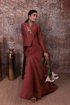 Inaya - Women's Copper Asymmetrical Jacket & Flared Skirt Set