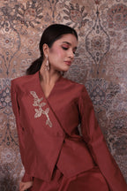 Inaya - Women's Copper Asymmetrical Jacket & Flared Skirt Set