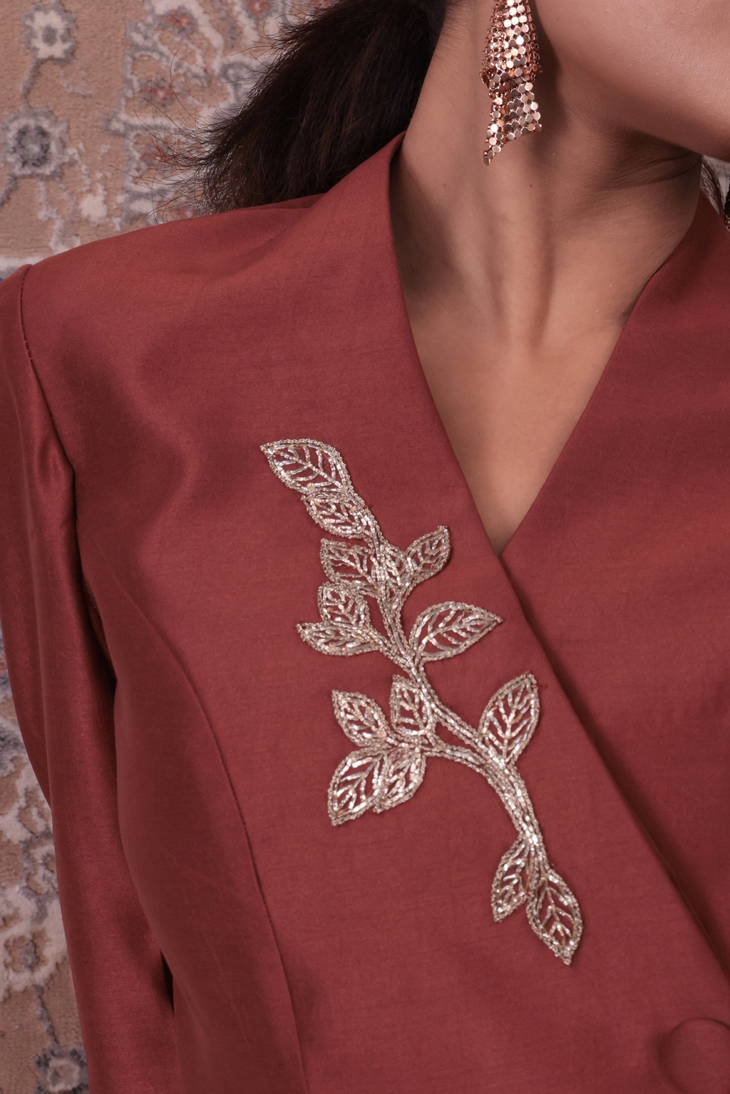 Inaya - Women's Copper Asymmetrical Jacket & Flared Skirt Set