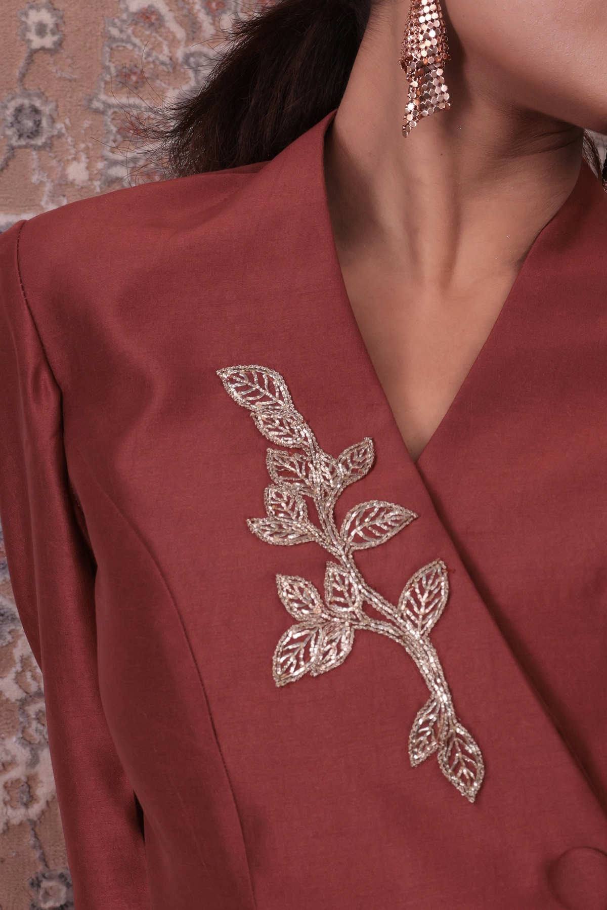 Inaya - Women's Copper Asymmetrical Jacket & Flared Skirt Set