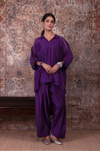 Raya - Women's Purple Embroidered Kaftan with Farshi Salwar Set