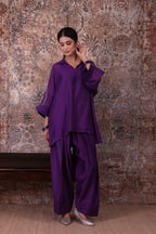 Raya - Women's Purple Embroidered Kaftan with Farshi Salwar Set