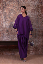 Raya - Women's Purple Embroidered Kaftan with Farshi Salwar Set