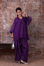 Raya - Women's Purple Embroidered Kaftan with Farshi Salwar Set