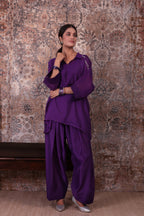 Raya - Women's Purple Embroidered Kaftan with Farshi Salwar Set