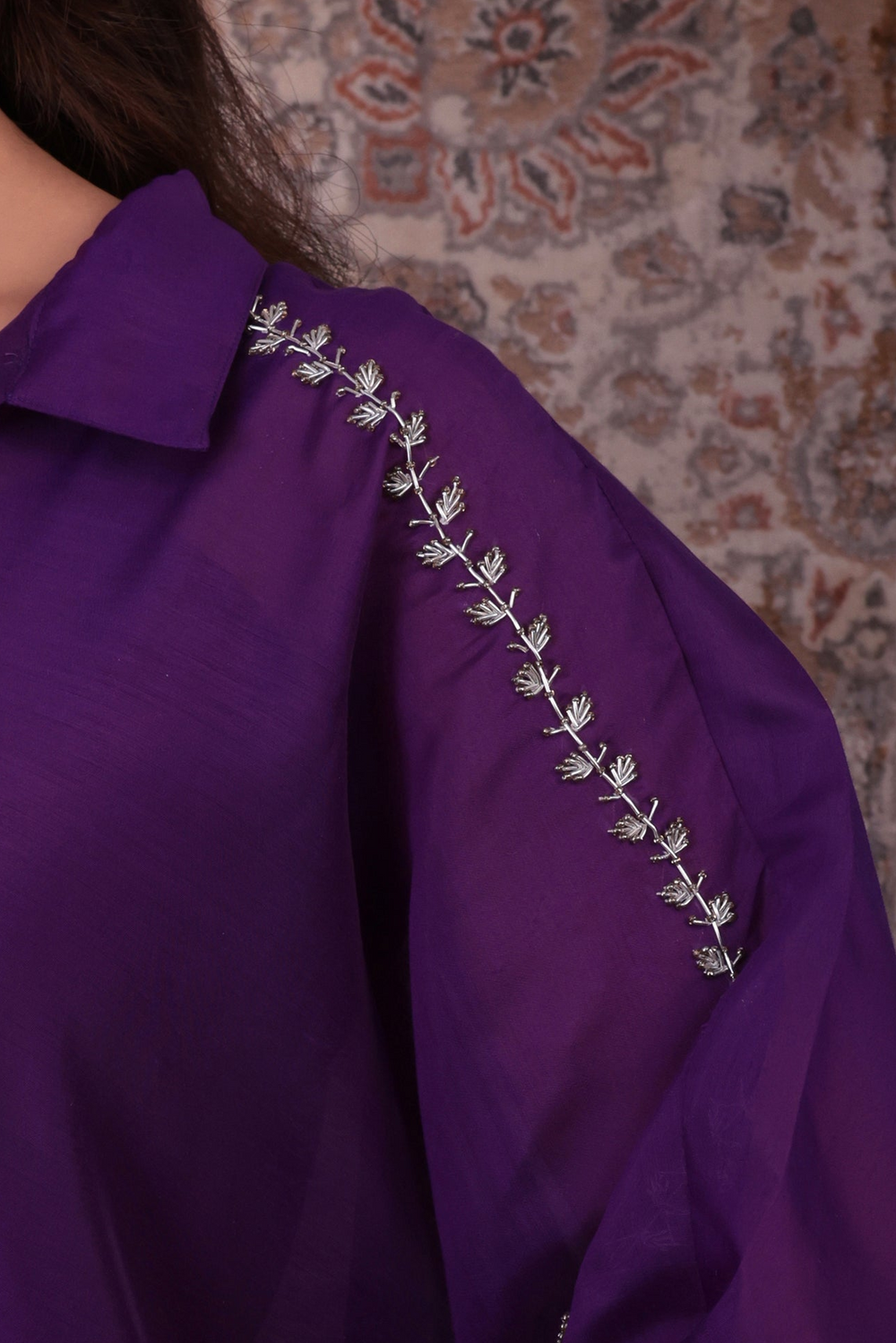 Raya - Women's Purple Embroidered Kaftan with Farshi Salwar Set