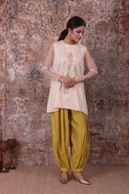 Rida - Women's Beige & Lime Green Short Kurta Set