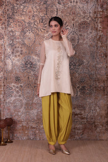 Rida - Women's Beige & Lime Green Short Kurta Set