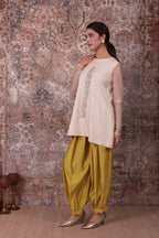 Rida - Women's Beige & Lime Green Short Kurta Set